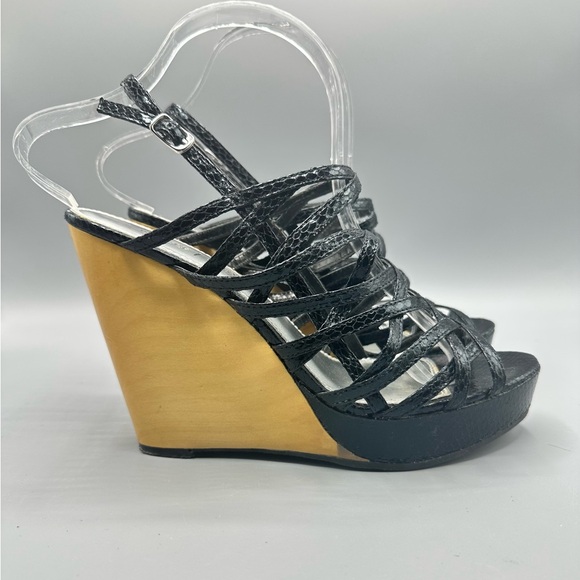 White House Black Market Shoes - White House Black Market Women Size 8M Brandon Black Wedge Slingback Sandal